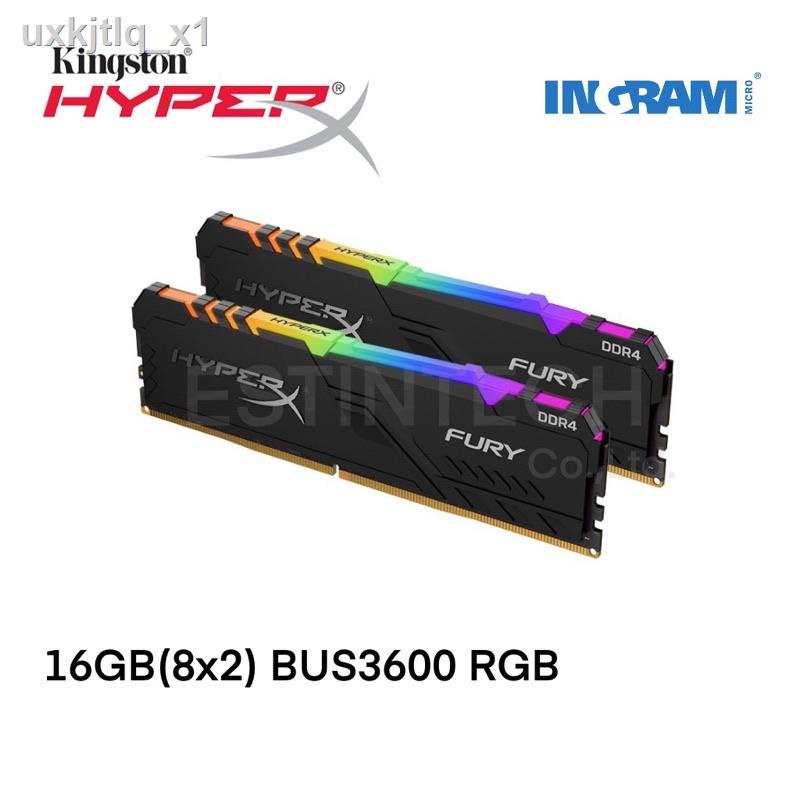 รุ่นล่าสุดของปี 2021 รับประกัน  100 % จัดส่ง▪✑❍RAM (แรม) DDR4 BUS3600 16GB (8GBX2) Kingston Hyper-X FURY RGB ของใหม่