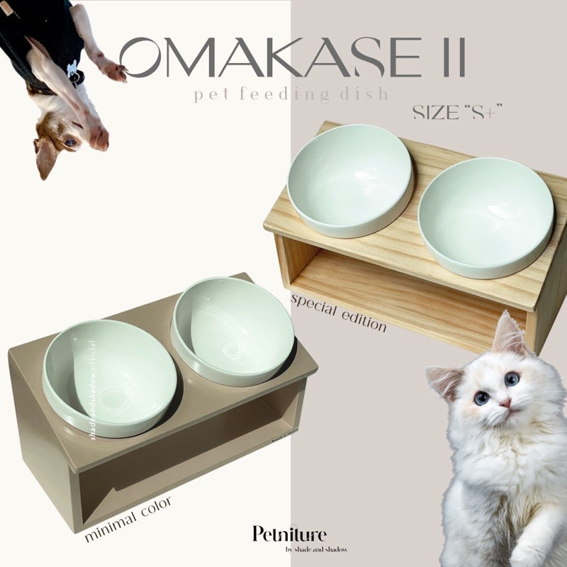 ใหม่! ชามอาหารแมว size S+(เอสพลัส)แบบ2ช่อง ชามเอียงミ𝖮𝖬𝖠𝖪𝖠𝖲𝖤 #2sʟᴏᴛ Pet food bowl-dog-cat minimal
