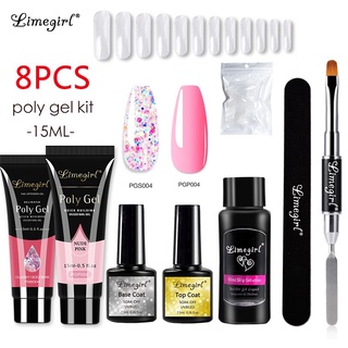 Limegirl Poly gel ต่อเล็บ แบบจัดเซ็ต โพลี่เจล15ml 2หลอด+Slip Solution+พู่กัน+ท็อปโค้ท+ไพรเมอร์+Dual Form บล็อคต่อเจล+ตะไบเล็บ+Slip Solution