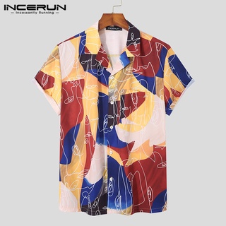 Incerun เสื้อเชิ้ตลําลอง คอปก แขนสั้น พิมพ์ลายเมือง แฟชั่นสําหรับผู้ชาย