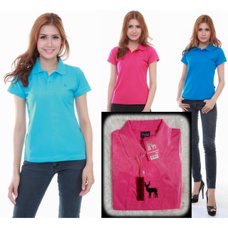 เสื้อโปโล ( polo shirt )แบรนด์ Geeko ตรากวาง สีพื้นหญิง สีชมพู(บานเย็นสด) gkc - 40W