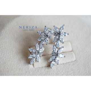 Neriza Jewelry/ ต่างหูหนีบระย้าเพชรสังเคราะห์เกรดพรีเมี่ยม ประกายเทียบเท่าเพชรแท้ จัดส่งฟรี พร้อมกล่อง NE011