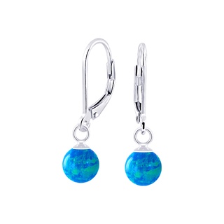 SILVER THAi 6mm Blue opal earring silverต่างหูโอปอลสีน้ำเงินขนาด 6 มม. เงินแท้925