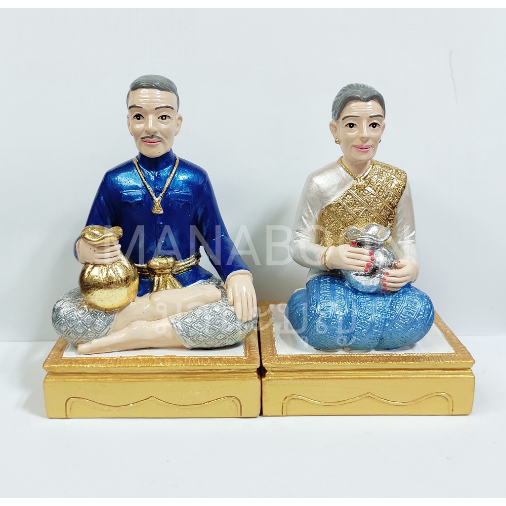 MNBoon ตายายตั้งศาลสีมุก ขนาดสูง  5 นิ้ว (13cm) สีน้ำเงิน