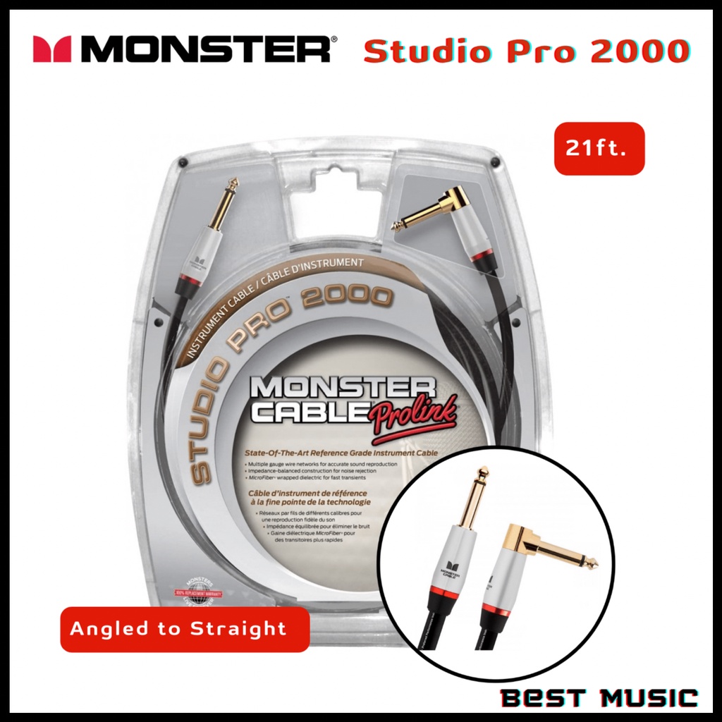 สายแจ็ค Monster Studio Pro 2000 21ft. Angled to Straight Instrument Cable