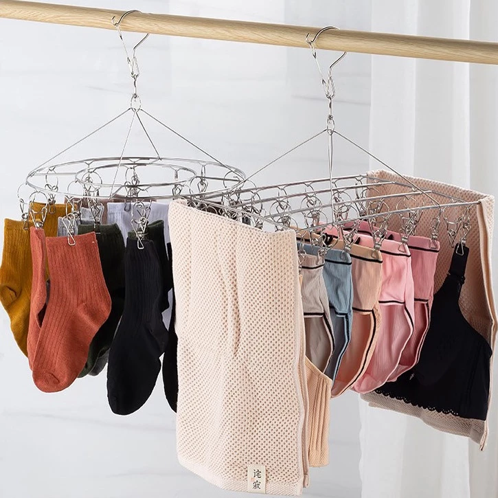 ที่หนีบผ้า ราวหนีบผ้าสแตนเลส ไม้แขวนสแตนเลส แบบเหลี่ยม 20 ตัวหนีบ 8 ตัวหนีบ No.C01202