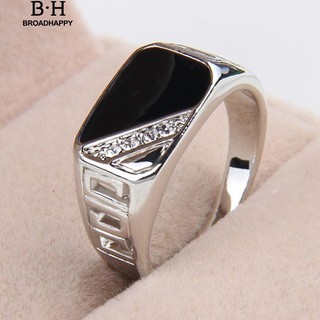 💘broadhappy💍แฟชั่นผู้ชายกระชับสามเหลี่ยมน้ำมันหยด R Hinestone เสน่ห์กว้างแหวน แหวนเกลี้ยง