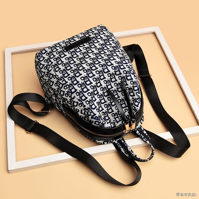 ♂✜▦Classic Luxury Letter Printing Backpack Female Anti-theft Fashion Trend Retro Small Backpack Oxford Fabric Women Trav