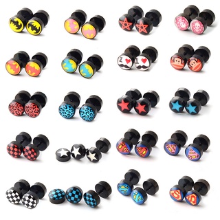 【 Yy 】ต่างหูเหล็กไทเทเนียม รูปดัมเบล ดาวห้าแฉก หลากสี สไตล์เ…