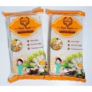 แผ่นแป้งตราต้นข้าว แผ่นแป้งสลัดโรล หรือ ใบเมี่ยงตราต้นข้าว แบบตัด ขนาด 11 x 22 เซน ถุงละ 500 กรัม