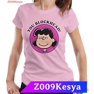 Z009Kesya เสื้อยืดสีพื้นคอกลม Peanuts You Blockhead Lucy Badge Womens T-Shirt sale  Peanuts