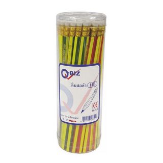 ดินสอไม้ ตราคิวบิซ HB ลายริ้ว ยกกล่อง 50แท่ง Q-BIZ PENCIL