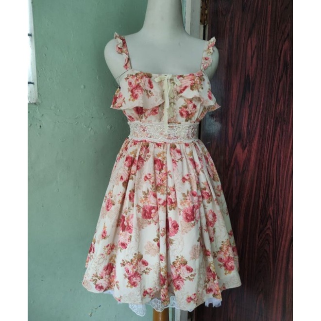 Lizlisa Beauty Old Angel Rose Dress Pattern/ Dress import kawaii brand angel flower motif