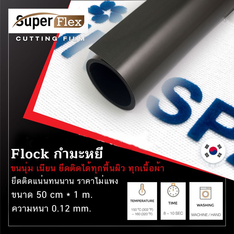 Inkspa เฟล็กติดเสื้อ Flex เฟล็ก Flock (50cm x1M) เฟล็กเนื้อกำมะหยี่ ขนนุ่มเนียนดูมีระดับ สีดำ