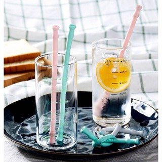 หลอดดื่มน้ำซิลิโคน พับได้  silicone straw พร้อมกล่องพกพา