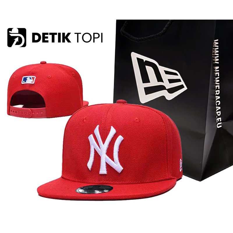 หมวก snapback NY สีแดง 59Fifty หมวกเบสบอลเย็บปักถักร้อยนําเข้า LQUX xer