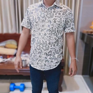 เสื้อเชิ้ต เชื้อเชิ้ตพิมลายอย่างดี เสื้อเชิ้ตผ้าลินิน ลายใบไม้