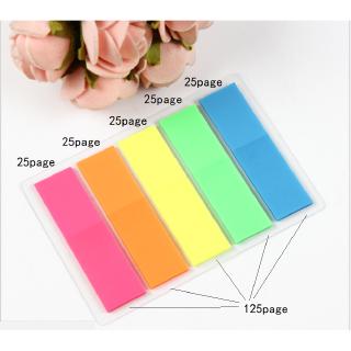 Lovely Sticky note กระดาษโน๊ต กาวในตัว พลาสติก แบบแถบ 5แถบ Sticky Note Memo สีเรืองแสง รุ่นคลาสสิค