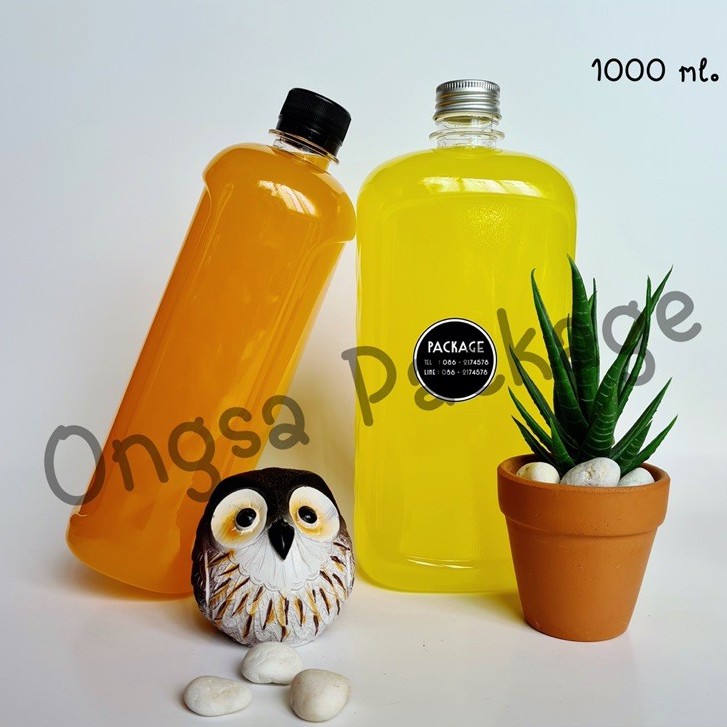 ขวดพลาสติก ขนาด 1000 ml ทรงแบน ( 20 ใบ+พร้อมฝา เลือกสีฝาได้) ขวด บรรจุเครื่องดื่ม พลาสติกใส PET