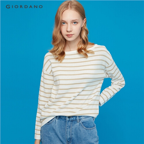 GIORDANO WOMEN Stripe crewneck knitted sweater 05359867