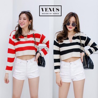 knit crop oversize top เสื้อ ครอป ตัวสั้น ไหมพรม คอวี แขนยาว สุดchic น่ารัก มากๆ พร้อมส่ง