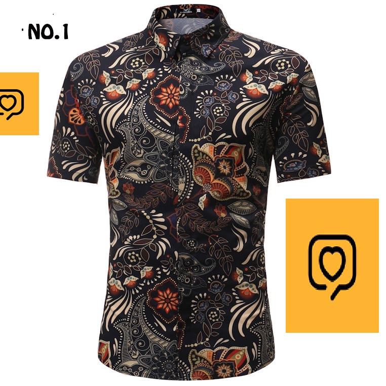 Kemeja lelaki baju fesyen tema batik flora klasik moden bergaya เสื้อเชิ้ต ลายพราง สําหรับผู้ชาย ss4390qq