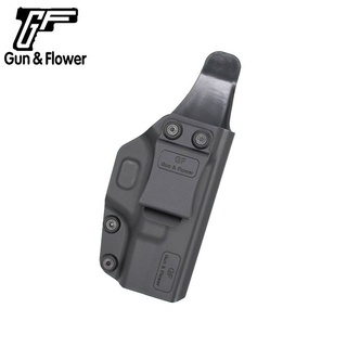 ซองปืนพกใน Polymer Glock 19 ด้านหลังเป็นคลิปเหน็บเข็มขัด มีตัวปรับกระชับ ได้ตามความต้องการ