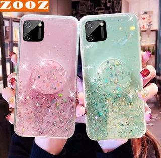 Realme 7i 6i 7 6 Pro C17 C15 C12 C11 C3 C2 real me 7 5G Bling Glitter Star Silicone Case Luxury Foil Powder Soft Cover Crystal Protective Flexible Shine Casing + Airbag Stand