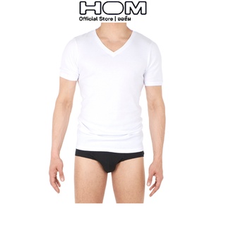 HOM (ออฮ์ม)เสื้อยืด รุ่น 401424-003 แขนสั้น คอวี ขนาดพอดีตัว ผ้า Cotton นุ่มสบาย ใส่เป็นเสื้อตัวในหรือลำลอง