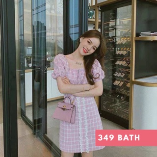 Sweet pink scott dress มินิเดรสลายสก็อตสีชมพูหวานๆน่ารักกก เนื้อผ้ามี texture สวมใส่นุ่มสบาย ซิปข้าง