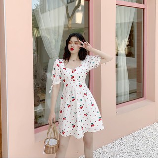 Mini Dress 🍒 Snow Cherry Dress มินิเดรสลายเชอร์รี่สุดคิวท์ เดรสสั้น สไตล์เกาหลี น่ารักสุดๆ