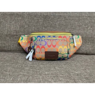 Coach Track Belt Bag In Rainbow Signature Canvas C9847