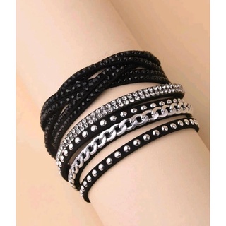 Motty bracelet (1pcs.) ข้อมือสีดำ แต่งอะไหล่ เก๋ ดูชิคสุดๆ