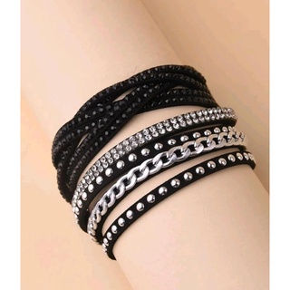 Motty bracelet (1pcs.) ข้อมือสีดำ แต่งอะไหล่ เก๋ ดูชิคสุดๆ