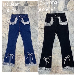 👖กางเกงยีนส์แฟชั่นขาม้าเอวสูงผ้ายืดแนวแฟชั่นแต่งระบายใส่แล้วดูดีมีสไตล์ S m L xl XxL