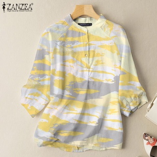 Zanzea เสื้อเบลาส์ คอปกตั้ง แขน 3/4 ทรงหลวม พิมพ์ลายมัดย้อม สําหรับผู้หญิง