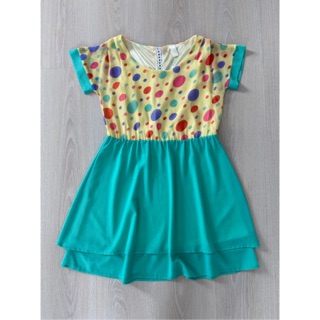 [Used] Colorful Dots เดรสชีฟองเหลืองเขียว คัลเลอร์ฟูลสุดสดใส มีซับในอย่างดี