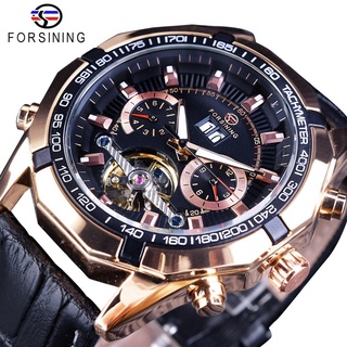 Forsining Tourbillion Fashion Sport Racing Bezel Design Rose Golden Calendar Display Automatic Creative Watches Top Bran