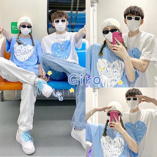Giro เสื้อยืด สกีนอักษรหัวใจ โอเวอร์ไซส์งานสกีนเนียบสวย ไม่จกตา เนื้อผ้าเด้ง ไม่ติดตัวใส่สบา