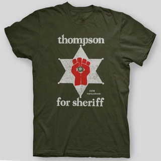 เสื้อยืดผ้าฝ้ายพิมพ์ลายขายดี  ขายดี เสื้อยืดลําลอง แขนสั้น พิมพ์ลาย HUNTER S THOMPSON SHERIFF Fear Loathing GONZO แฟ