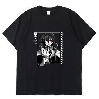 เสื้อยืดโอเวอร์ไซส์เสื้อยืดแขนสั้น ผ้าฝ้าย 100% พิมพ์ลายอนิเมะ Code Ge Lelouch Lamperouge สไตล์ฮาราจูกุ ทรงหลวม สําหรับผ