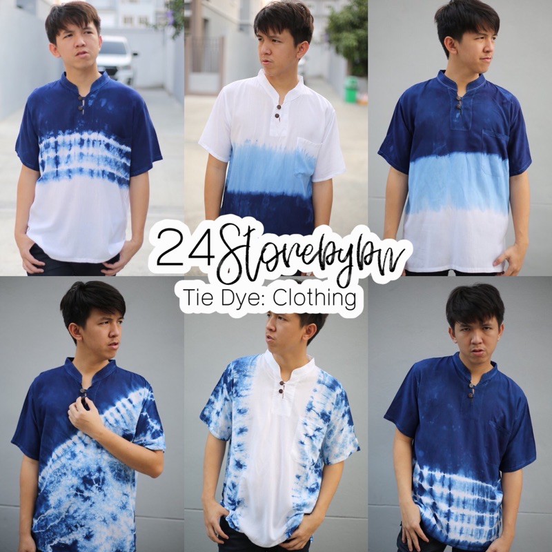 เสื้อปกคอจีนมัดย้อม/แขนสั้น (มีกระเป๋าหน้าอก) เนื้อผ้าฝ้ายเมมเบิด ใส่สบาย ไม่ร้อน มีSizeตั้งแต่รอบอก44"-50"