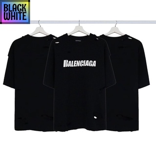 BWCB-พร้อมส่ง Balencia เสื้อยืดแขนสั้นผ้าฝ้ายพิมพ์ลายตัวอักษรสไตล์คลาสสิก Unisex เสื้อยืดเท่ห์ oversize TTK8