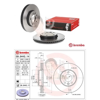 09 9442 11 จานเบรค ล้อ F (ยี่ห้อ BREMBO) รุ่น UV VOLK SWAGEN Caravelle T5 2.5 Tdi ล้อ 16"นิ้ว ปี2003-2009