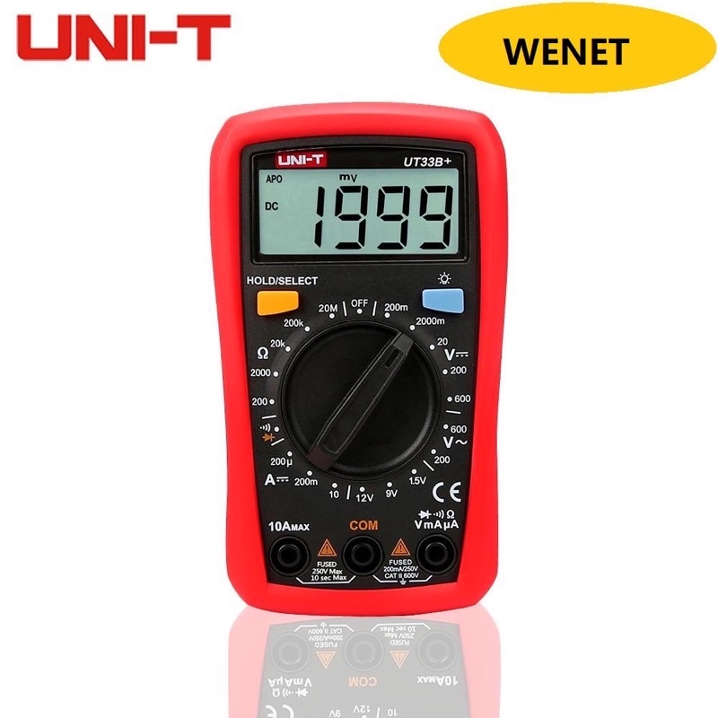 UNI-T UT33B + มัลติมิเตอร์แบบดิจิตอล LCD แบบใช้มือถือ DC / AC กระแสไฟตรง DC