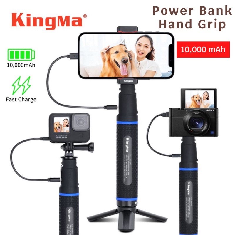KingMa 10000mAH Power Bank Battery Hand Grip Selfie stick สำหรับ GoPro hero11 10 9 8 โทรศัพท์มือถือ กล้อง DSLR 20W PD/QC