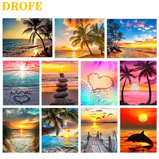 Drofe ( 40X50 ซม . ) ~ Sea Snd Sunshine Numbers ภาพจิตรกรรมผ้าแคนวาส Diy สําหรับตกแต่งบ้าน