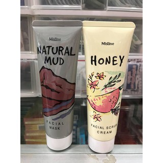 แพคคู่ mistine Natural Mud Facial Mask 85 G &amp; HONEY FACIAL SCRUB CREAM  85g แบบมาส์ก และ  สครับ