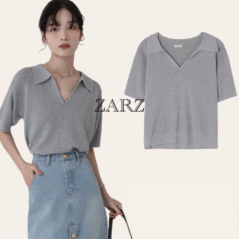 ZARZ.SHOP พร้อมส่ง*เสื้อโปโลไหมพรมสีพื้น ผ้าดี ทรงสวย 3189