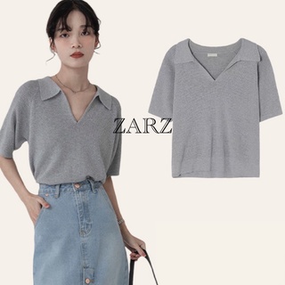 ZARZ.SHOP🍑พร้อมส่ง*เสื้อโปโลไหมพรมสีพื้น ผ้าดี ทรงสวย 3189